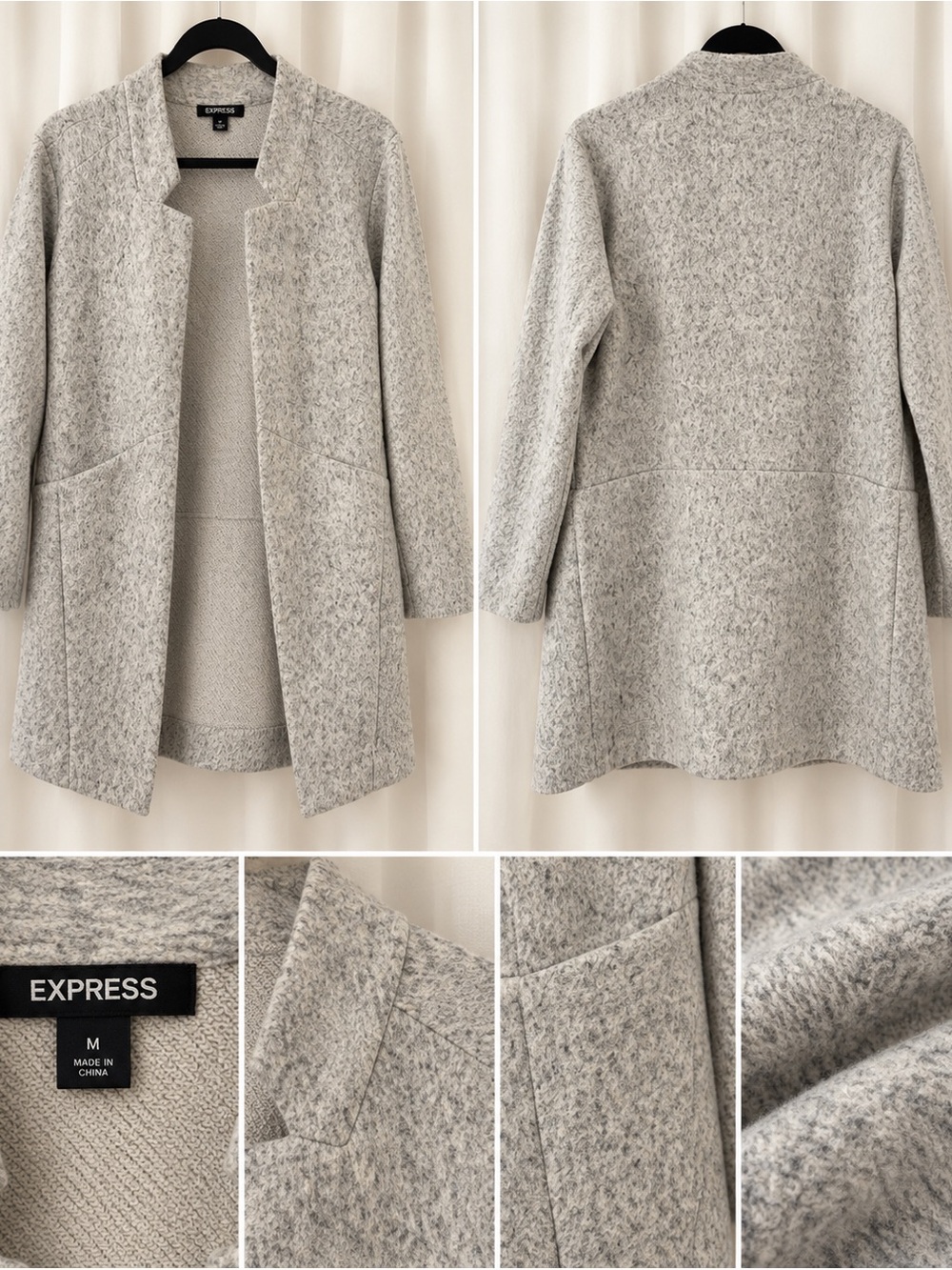 Express Light Gray Open-Front Knit Sweater Coat